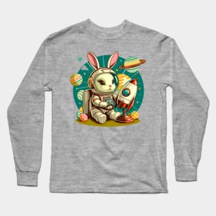 Retro Futurism Easter Bunny Astronaut Long Sleeve T-Shirt